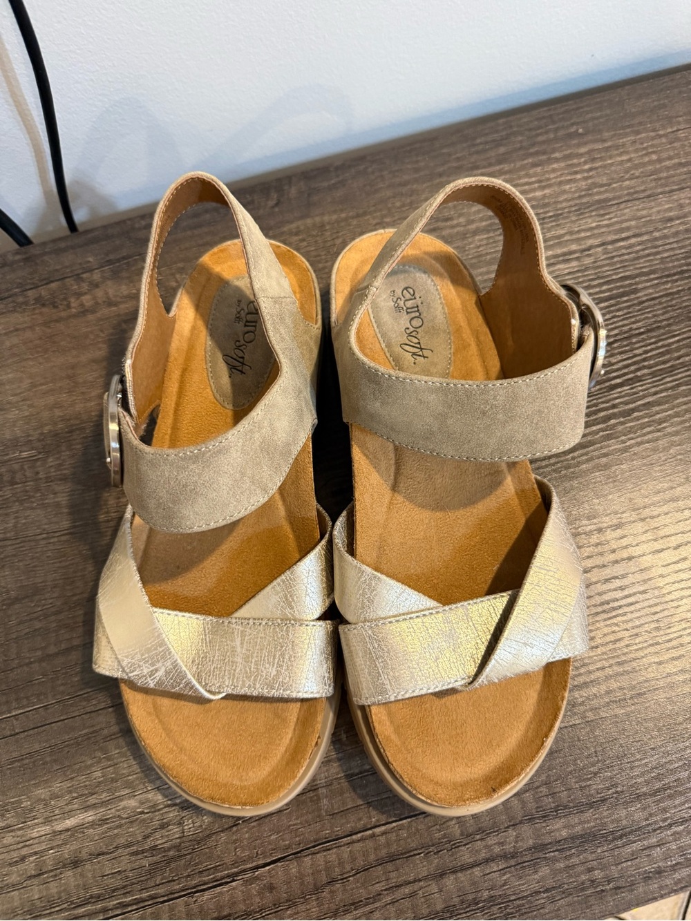 EuroSoft Metallic Tan Slingback Sandals with Buckle